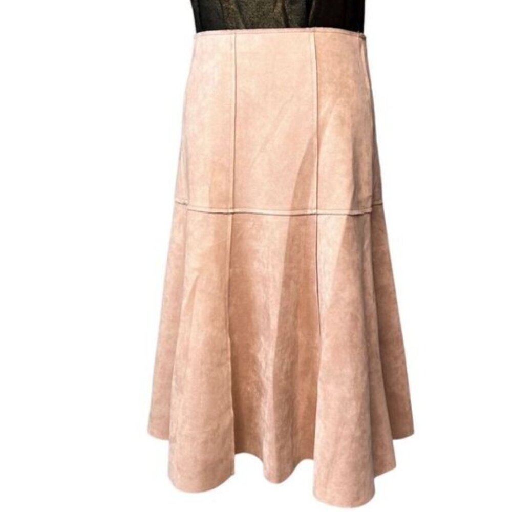 🎉 Tan Faux Suede Seamed Trumpet Skirt